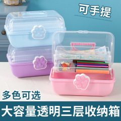 新しい子供かわいい猫爪収納ボックス文房具収納ボックス家庭用薬ボックス三層折り畳み多機能収納ボックス