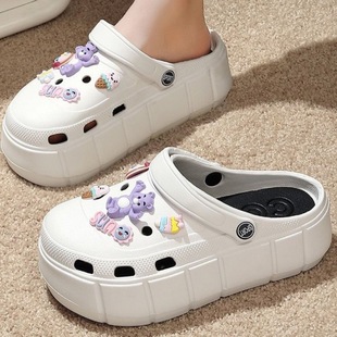 DIY Hole Shoes Women's Summer Outer Wear Thick-soled Height-increasing Cute Cartoon Sesame Street Dung-feeling Non-slip Beach Sandals
