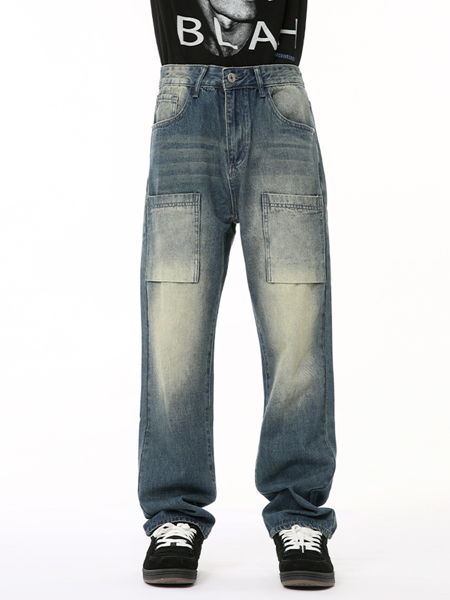 MTLCLOTHES Hombres| 2024 verano nuevos productos de Xiaozhong Gao Street multi-bolsillo diseño de empalme sensación de moda jeans