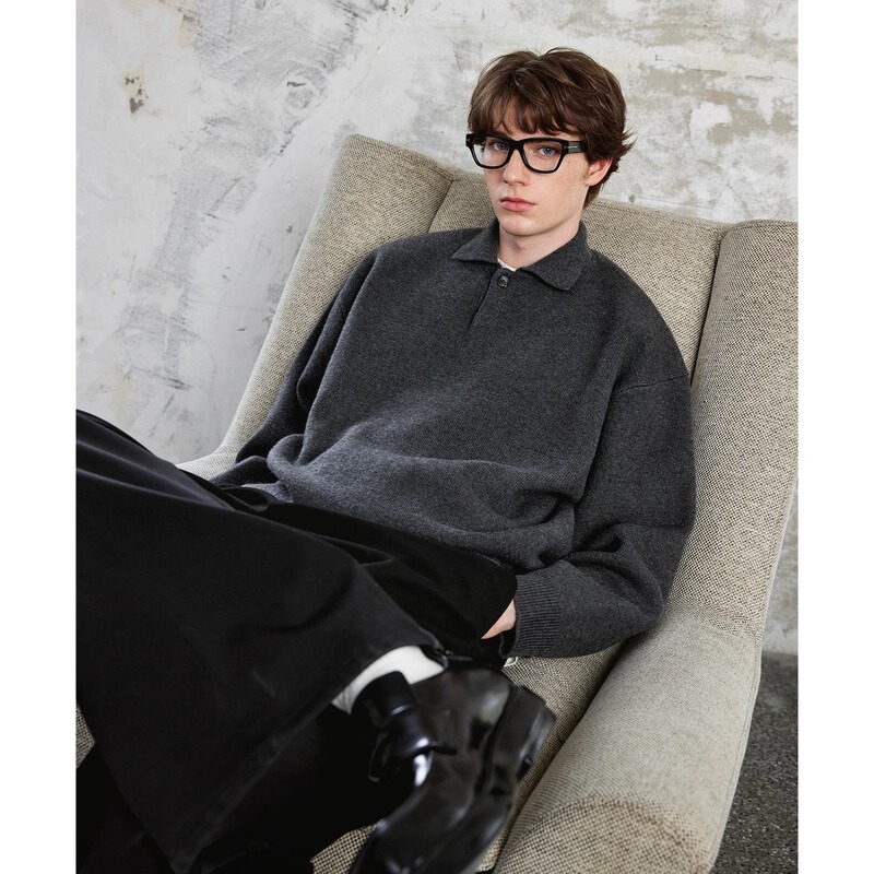 High-Density Thick Old Money Style Oversized 150kg Men's Loose Polo Collar Versatile Knit Sweater Trendy