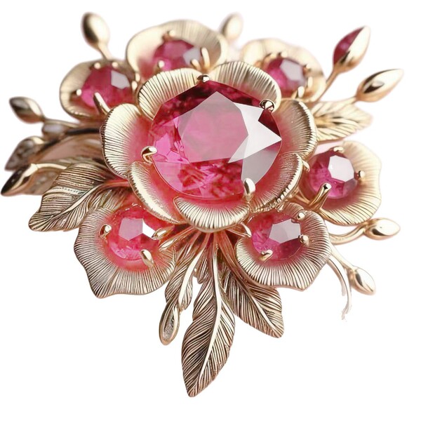 Sanjie 2026 new exaggerated golden pink diamond flower ring