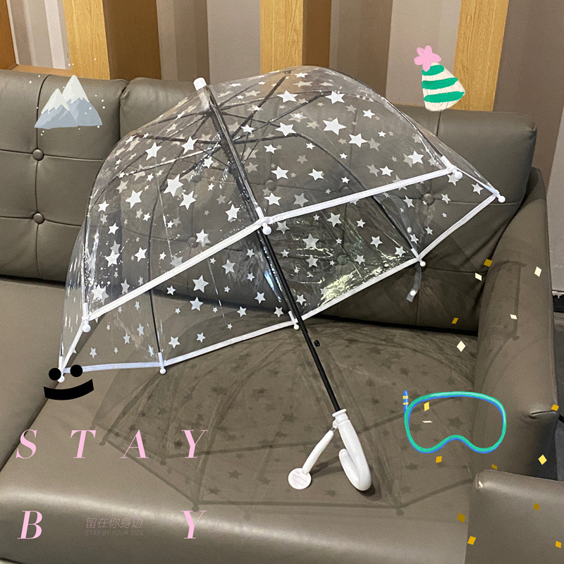 Star embellished transparent umbrella kids baby safety reflective white high-definition transparent umbrella long handle umbrella straight pole umbrella Star embellished transparent umbrella kids baby safety reflective white high-definition transparent umbrella long handle umbrella straight pole umbrella