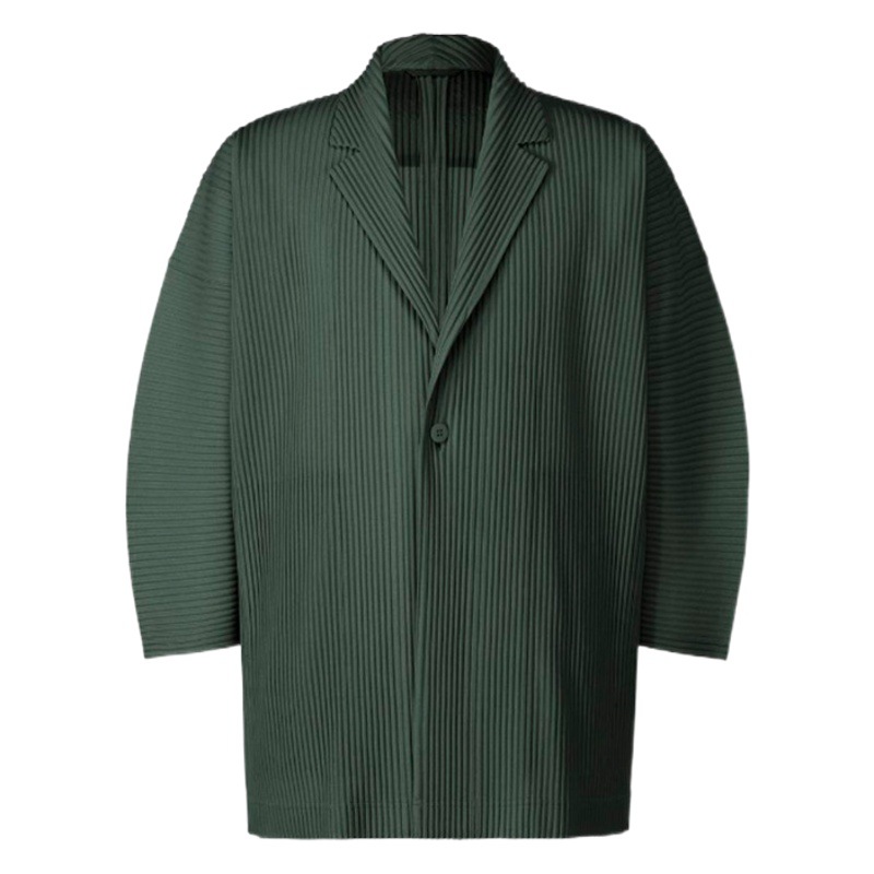 Chaqueta cortavientos para hombre primavera 2025 cuello de traje de un botón Cárdigan suelto japonés Chaqueta plisada de tela informal