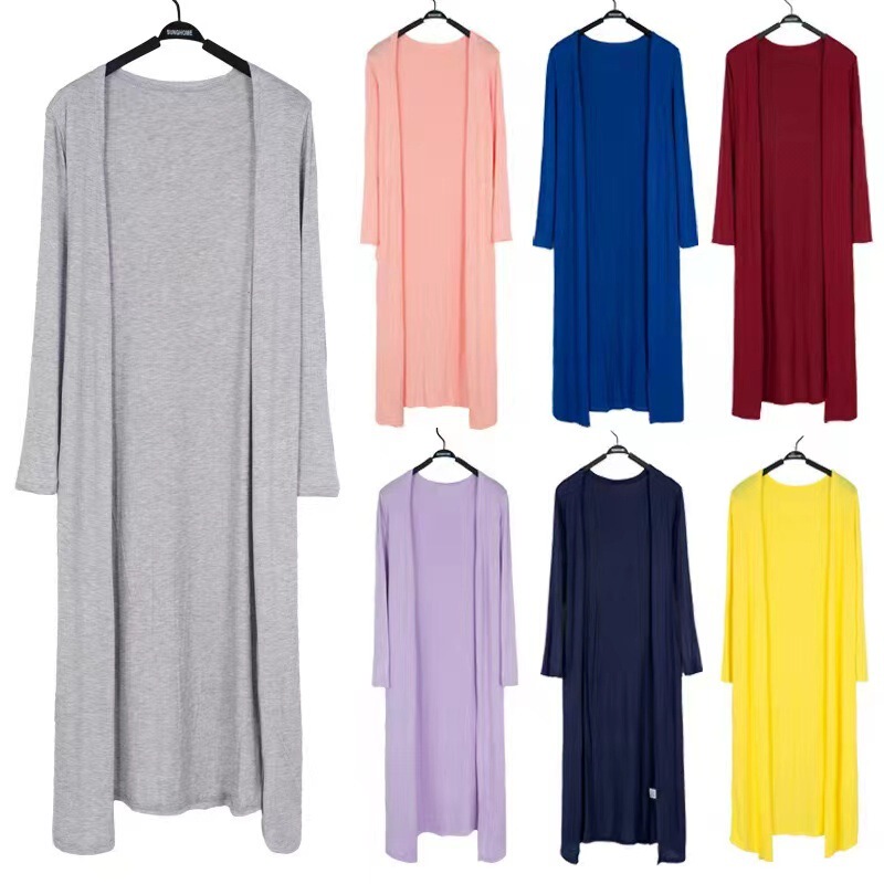 Autumn and Summer Extra Long Modal Cardigan Women's Shawl Sun Protection Clothing Air-Conditioning Shirt Long-Sleeved Thin Jacket