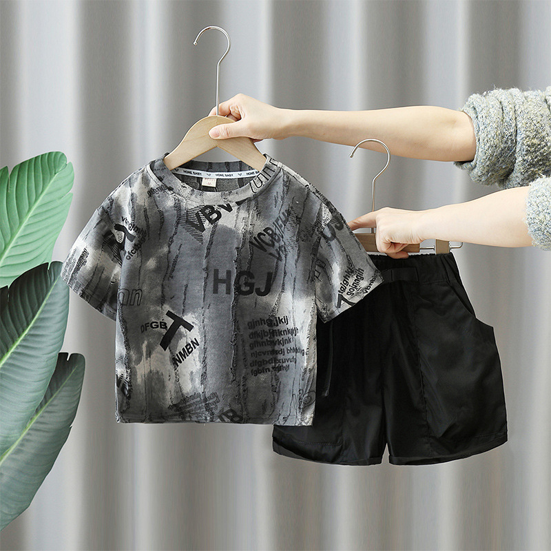 7813 Traje para niños, verano para niños, nueva moda de la calle frita, ropa para niños, ropa de verano occidental, traje de dos piezas delgado de moda