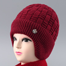 帽子女士冬季妈妈中老年老太太兔毛保暖护耳毛线帽加绒保暖针织帽