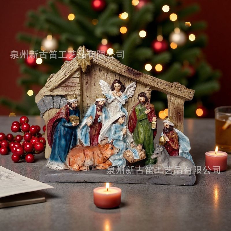 Cross-Border Resin Craft Christmas Decorations Hand-Painted Nativity Series European-Style Home Decoration Christmas Nativity Set