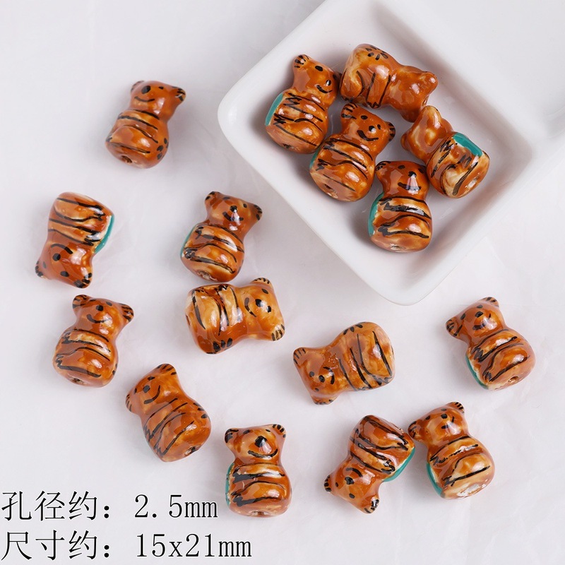 咖色系高温手绘动物珠陶瓷珠子串珠散珠 diy手工手链制作材料陶珠|undefined