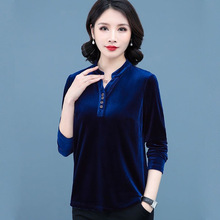 金丝绒长袖T恤女胖妹妹女装春秋新款洋气减龄中年妈妈装上衣