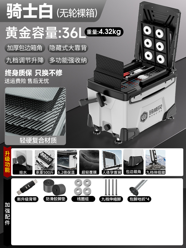 Caja de pesca completa nueva caja de pesca multifuncional ultra ligera de 36 litros, caja de pesca especial de pesca de Taiwán, caja de pesca salvaje, equipo de pesca.