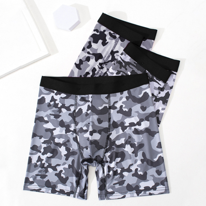 Cross-border Men's Underwear Long Camouflage Ice Silk Boxer Men's Beach Fashion Printed High Elastic Breathable Shorts
