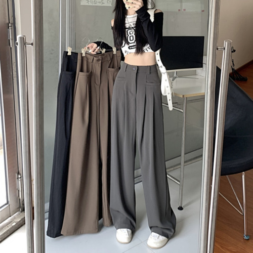 Summer thin version pants 2025 new gray drape feeling suit pants high-waisted wide-leg floor-length casual pants for women wholesale
