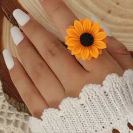 韩版时尚个性气质创意饰品珍珠太阳花戒指女向日葵时尚戒指