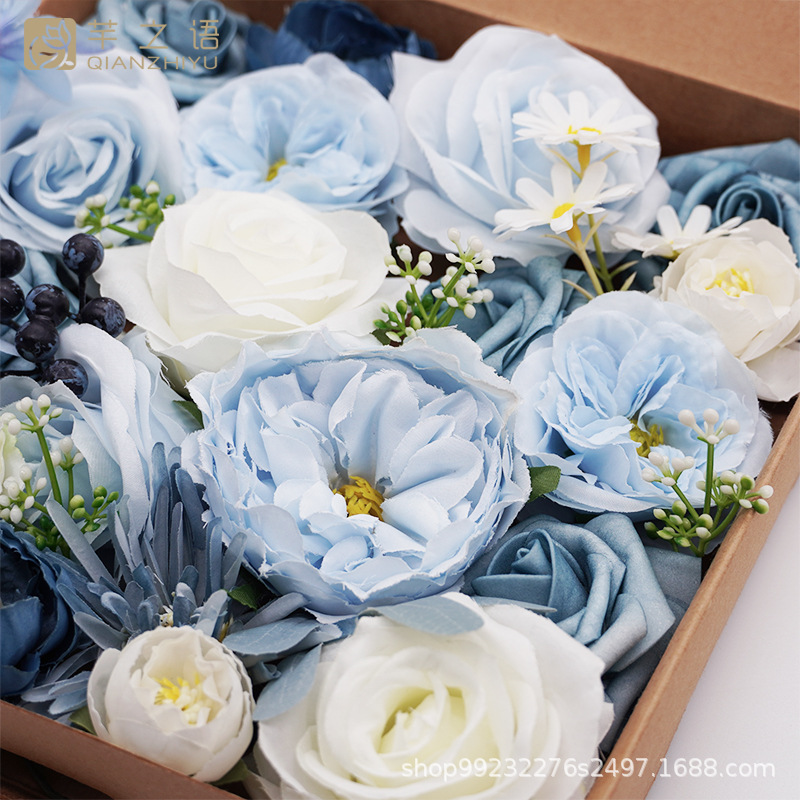 新品禮盒花仿真絹花四季款夏季藍(lán)色清新婚禮慶典手捧結(jié)婚用品DIY