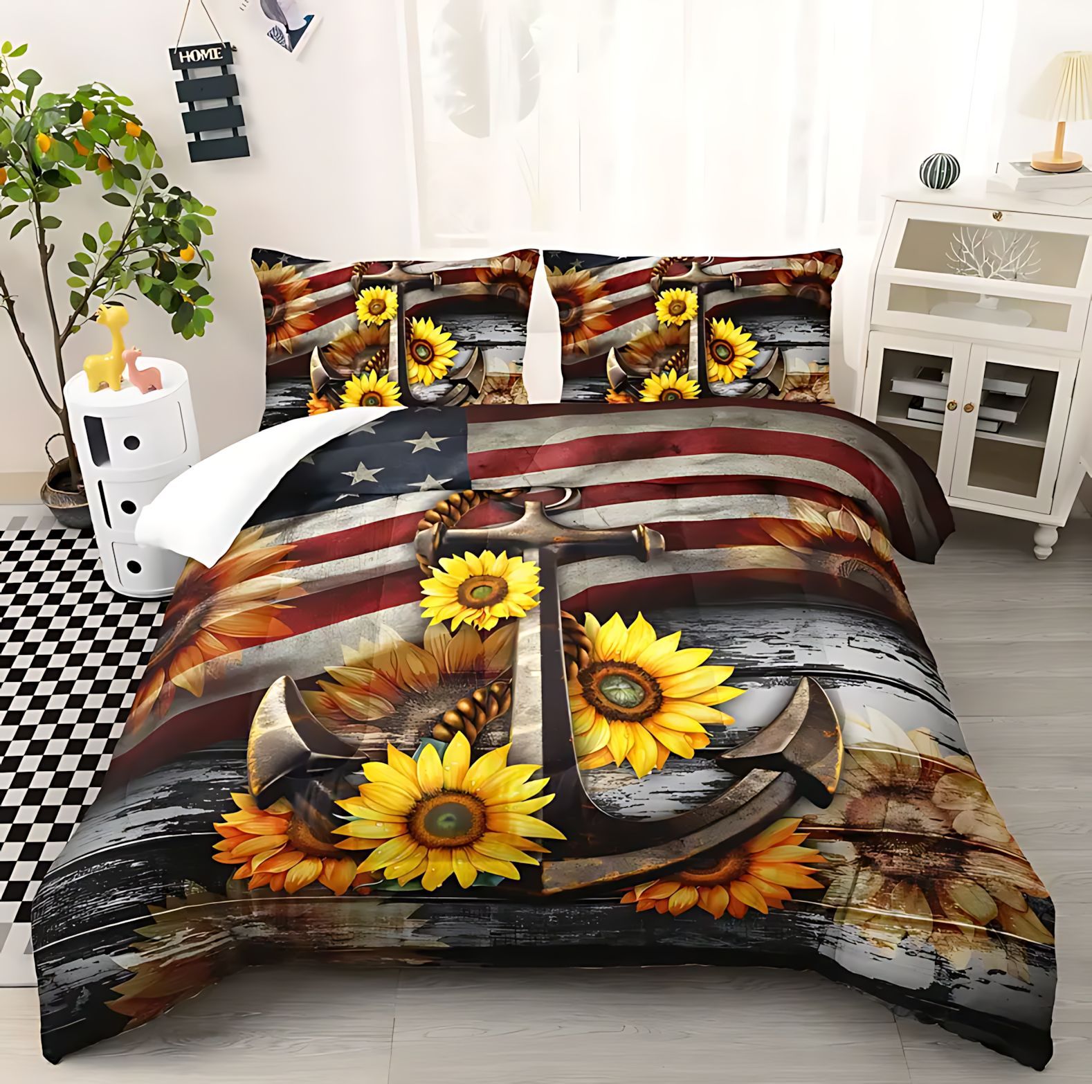 TEMU / JIT transfronterizo direccional girasol tema de impresión digital HD 180gms colcha colchón conjunto de almohada