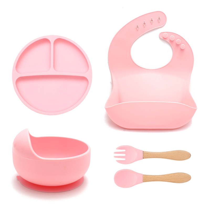 Plato de cena transfronterizo de silicona con ventosa, cuenco de comida integrado, vajilla dividida para bebé resistente a altas temperaturas, juego de ocho piezas al por mayor