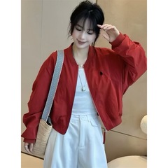 美式复古宽松显瘦拉链刺绣棒球服外套女2025早秋新款飞行夹克上衣