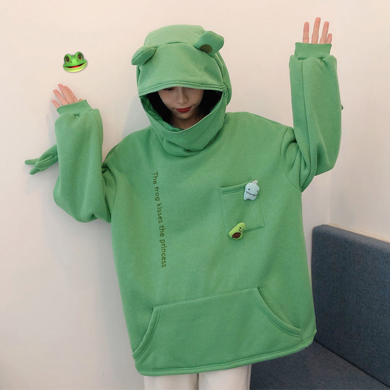 2026 Autumn/Winter New Large Size Couple's Outfit Harajuku Style Frog Cross-Border Thin Hooded Sweatshirt Ins Loose Jacket
