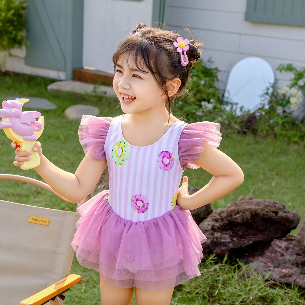 Children's Swimsuits, One-Piece Swimsuits, Girls' Swimsuits, Small and Medium-Sized Girls' Gauze Skirts, One-Piece Dropshipping, Cross-Border Hot Sale