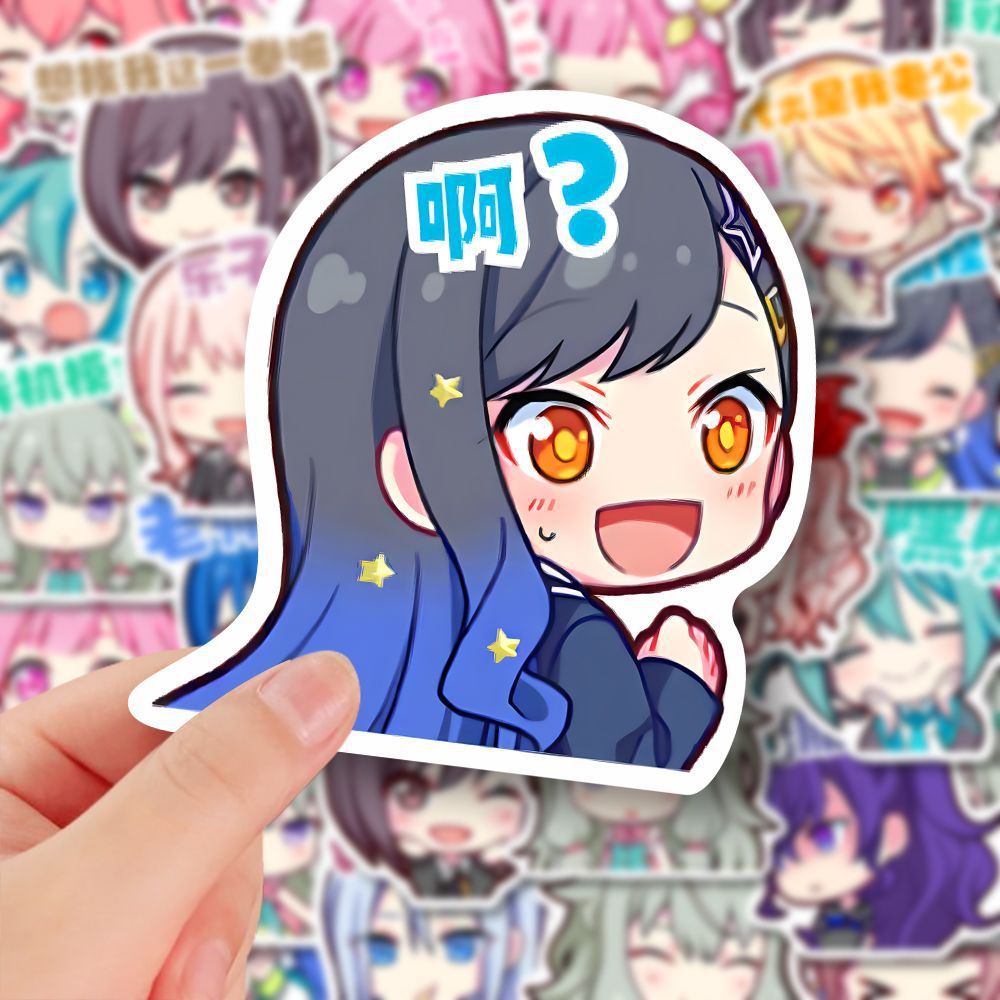 I6O nueva versión Q plan mundial pjsk pegatinas cuentas de dibujos animados bidimensionales pegatinas creativas impermeables diy