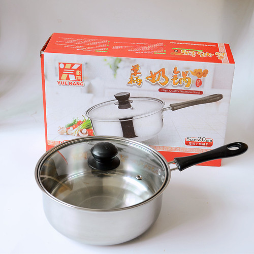 Ten Yuan Store Supply 16/18/20cm Stainless Steel Soup Pot Single Handle Boxed Milk Pot 9.9 Instant Noodle Pot Wholesale