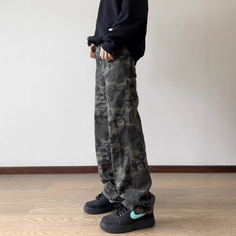 ソースメーカー迷彩ワークジーンズボーイズアメリカンハイストリートレトロパンツルーズストレートトレンディYixuan Clothing|undefined