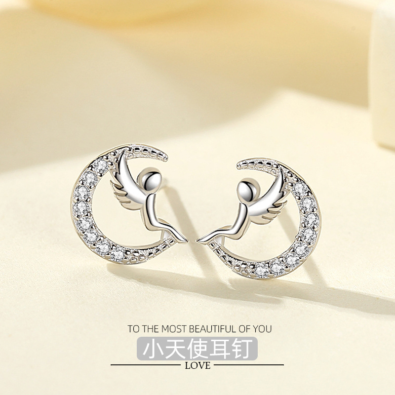 Plata de ley s92 mayo Bright Angel Stud pendientes de mujer transfronteriza Mori estilo coreano simple pendientes pequeños al por mayor