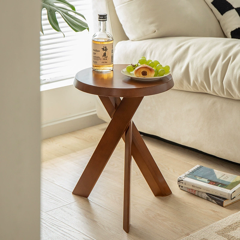 Приставной столик из цельного дерева в стиле ретро для домашнего использования, небольшой журнальный столик в японском стиле ваби-саби, низкий табурет из цельного дерева, современный простой угловой столик для дивана в гостиной