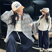 女童秋装衬衫套装2025新款大童秋季休闲衬衣儿童打底衫卫裤三件套