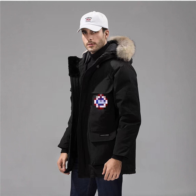 Men's down Jacket for Export, Canada Goose Style, Model 08, Duck Down, Men's Expedition Workwear, Mid-Length, Over-The-Knee, Thickened