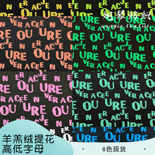 现货供应羊羔绒提花高低字母面料 帽子围巾时装玩具抱枕靠垫面料
