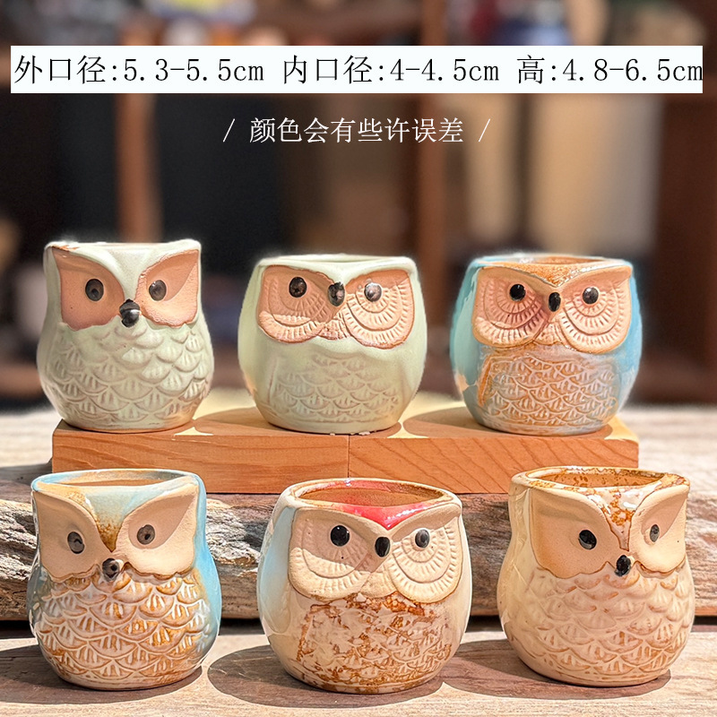 跨境直销TEMU创意猫头鹰多肉花盆简约透气陶瓷动物家居小花盆批发|undefined
