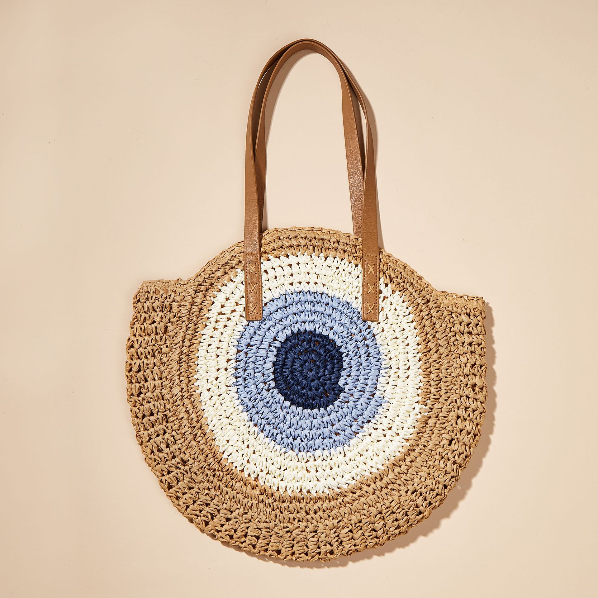 Women's Medium Straw Geometric Vintage Style Weave Round Zipper Straw Bag display picture 1