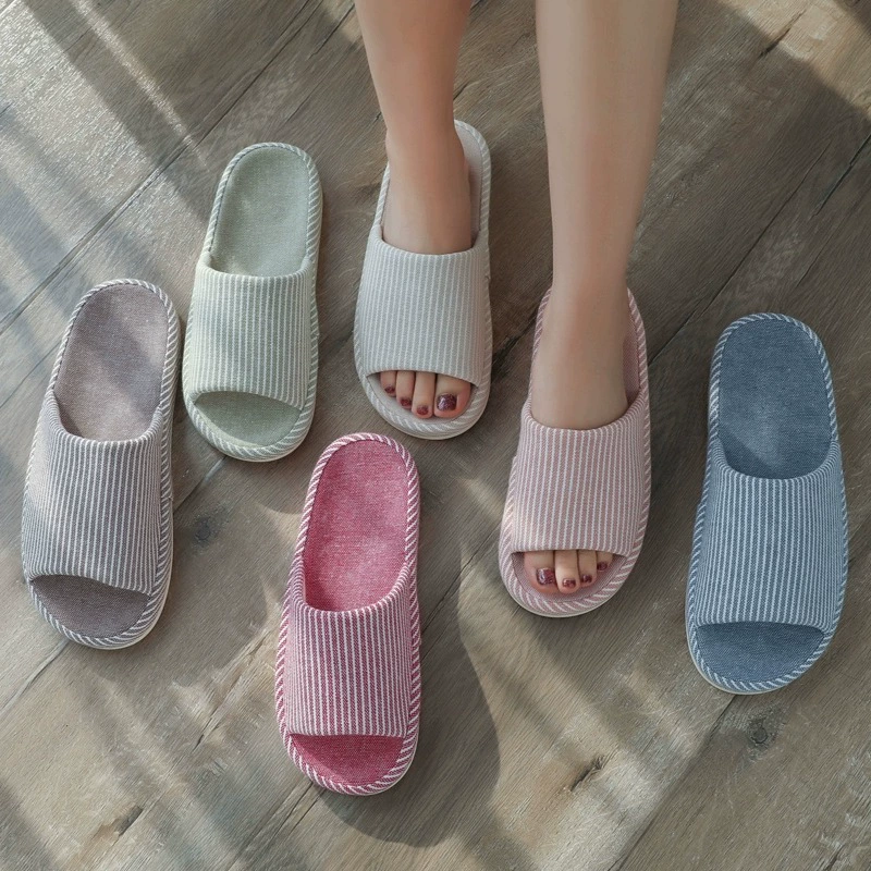 Хлопковые домашние тапочки из ткани EVA, легкие, на толстой подошве, всесезонные, женские, бесшумные, нескользящие, впитывающие пот, из хлопка и льна, для использования в помещении