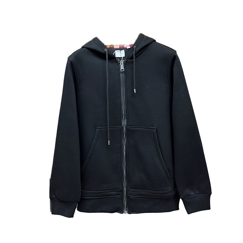 Burberry Hoodie Check Hood Cotton Zip-Up Black