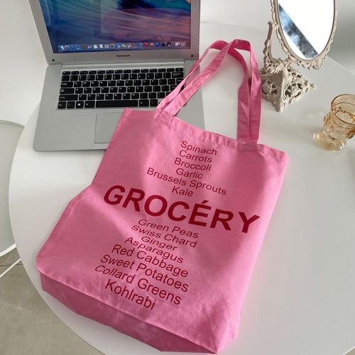 Korean version of sweet and simple pink English portable shoulder bag student shopping portable large capacity shopping bag women's bag