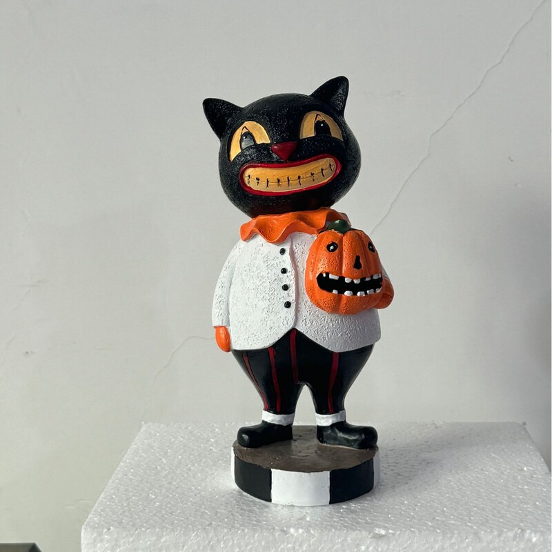 万圣节限定：树脂工艺品不给糖就捣蛋搞怪微笑黑猫摆件桌面装饰|undefined