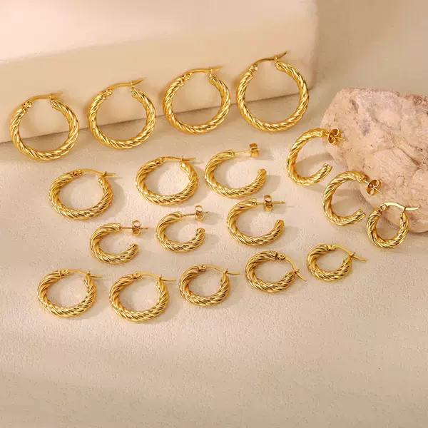 2024 Autumn and Winter Earrings Fashion Elegant Stereo High-End Earrings Ear Buckle Twist Thread Plain Ring Titanium Steel Female Stylish