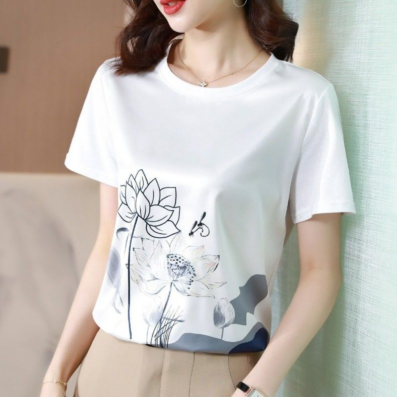 AB impreso de manga corta de verano impreso camiseta de las mujeres blancas de reducción de edad elegante adelgazar superior de secado rápido todo partido redondo image 20
