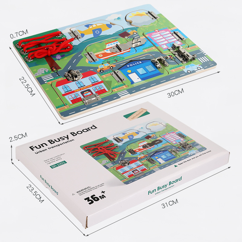 CE niños transfronterizos Montessori osito ocupado accesorios de tablero madera Montessori desbloqueo de pared juguetes educativos de educación temprana