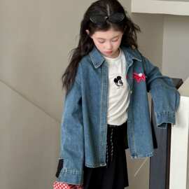 源头工厂2026新款男女童牛仔衬衫春季儿童洋气时髦春秋款上衣外贸
