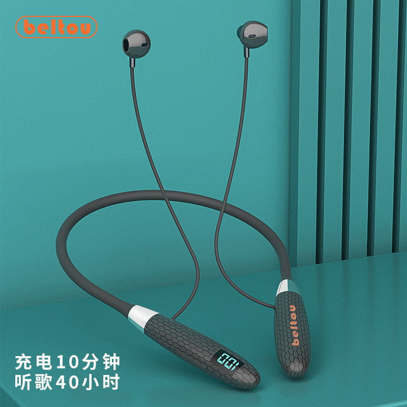 New neck-hanging blue Bud headset ultra-long endurance large power sports noise reduction suitable for Apple Huawei Bluetooth headset