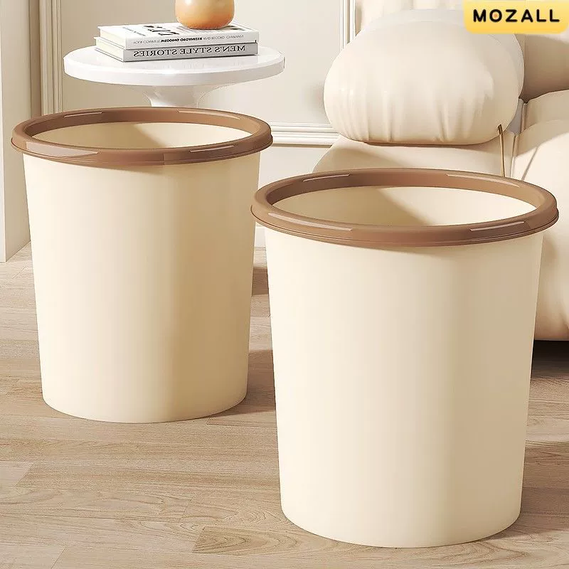 Утолщенный контейнер для хранения в кремовом стиле для домашнего использования, большой вместимости с пресс-кольцом, подходит для кухни, гостиной, спальни, общежития, ванной комнаты, простой мусорной корзины.