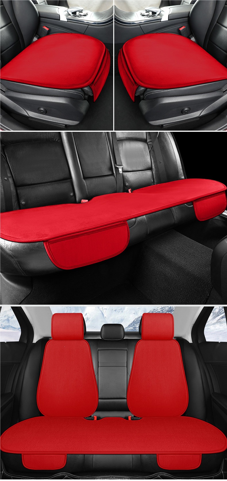 Winter Car Seat Cushion Set, Warm Short Plush Three-Piece Set, Small Car Cushion, Single-Piece Plush Cushion, Winter Rear Seat Cushion