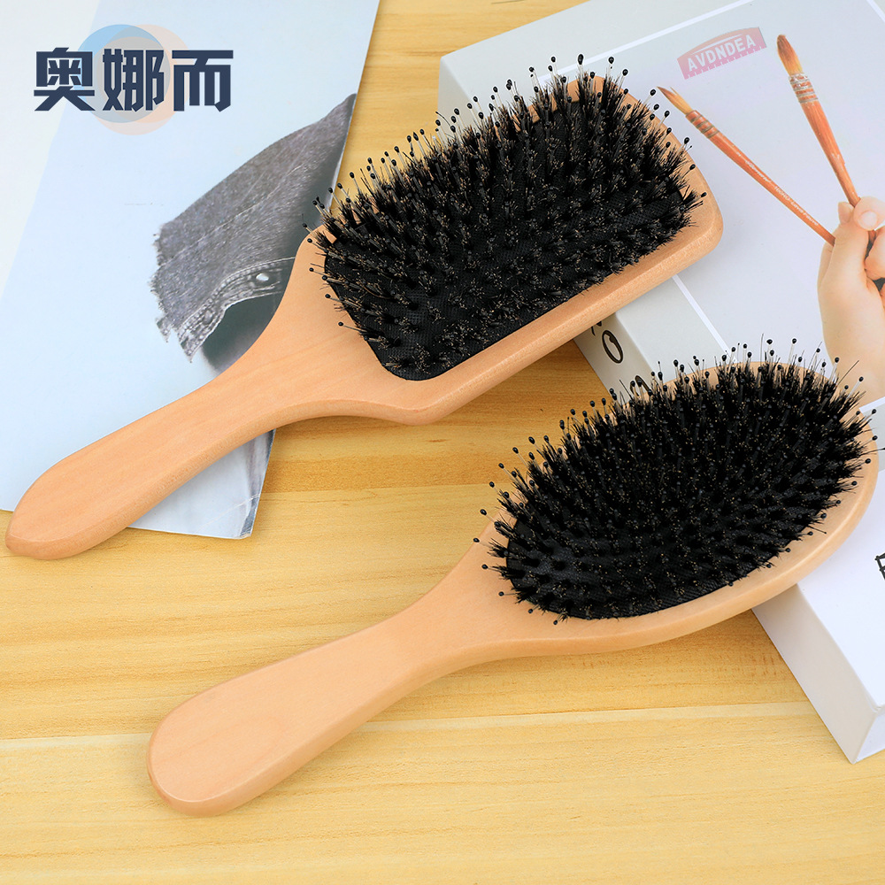 Peine de madera de melena de cerdo, masaje para el cuero cabelludo, peine especial para niñas, cepillo para el cabello de cola puntiaguda, cojín de aire, peine para el cabello, venta al por mayor transfronteriza