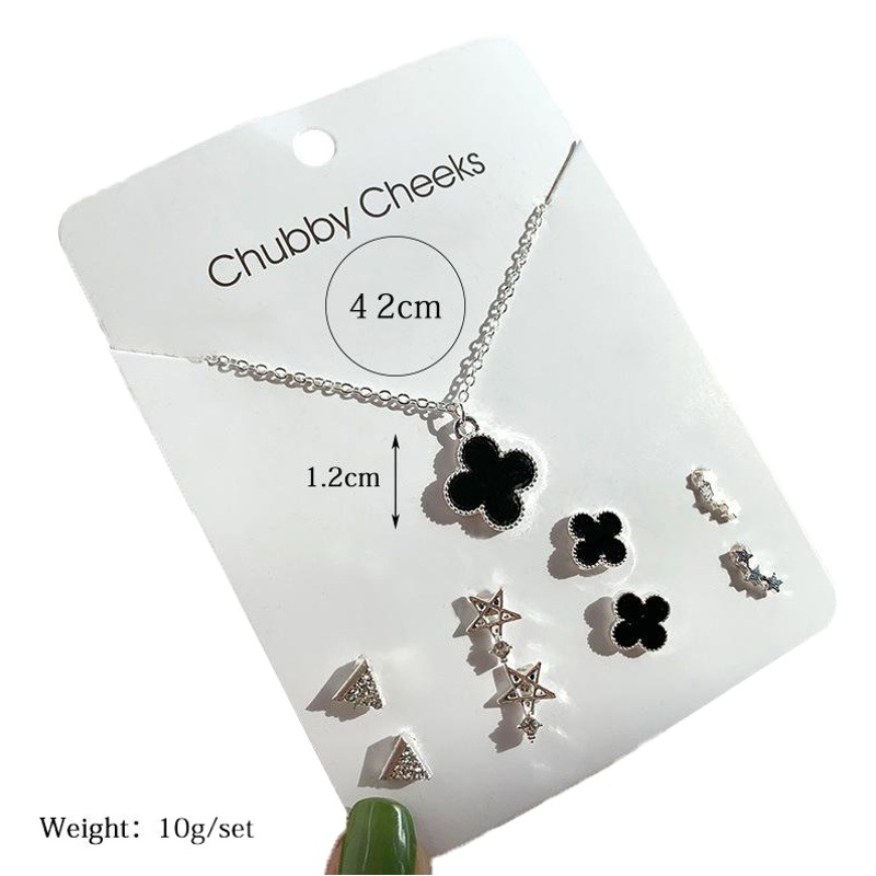 S925 Silver-Plated Four-Leaf Clover Pearl Necklace Jewelry Set with Earrings, Women's Accessories, Eco-Friendly Materials