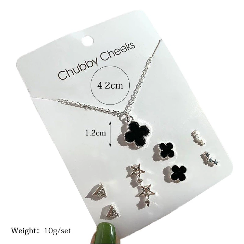 K-стиль S925 посеребренное четырехлистное клеверное жемчужное ожерелье комплект ювелирных изделий серьги на один тиждень серьги женский комплект украшений