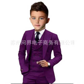 跨境新款休闲男童三件套花童西装婚礼宴会节日西服套装儿童礼服