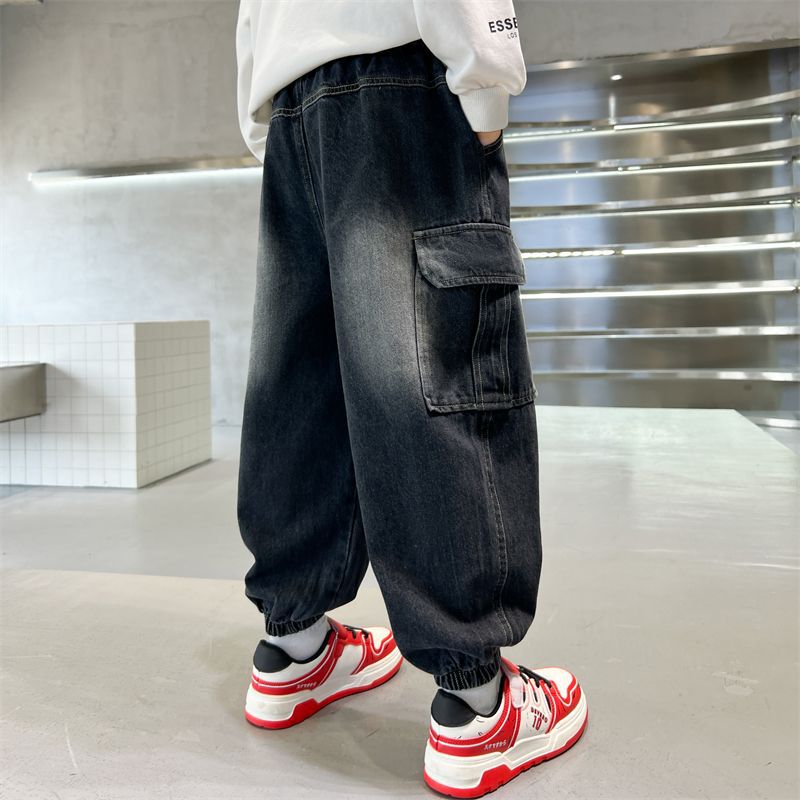 男童秋冬款裤子男孩春款中大儿童装洋帅气工装加厚加绒牛仔裤潮