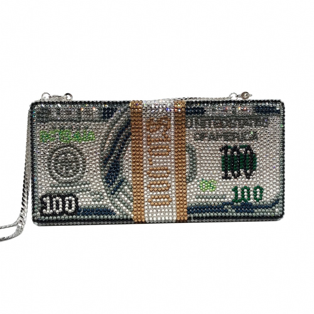 Fabricantes de bolsas de cena de diamantes hechas a mano como un paquete de dólares de oro de mano bolsas de mujeres embrague duro